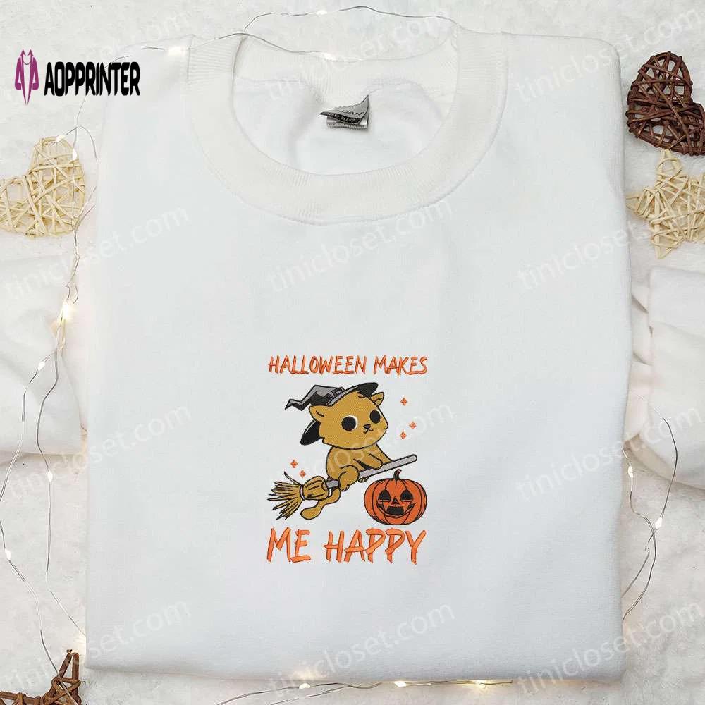 Halloween witch cat embroidered shirt: cute & best ideas for a happy halloween Embroidered Shirt