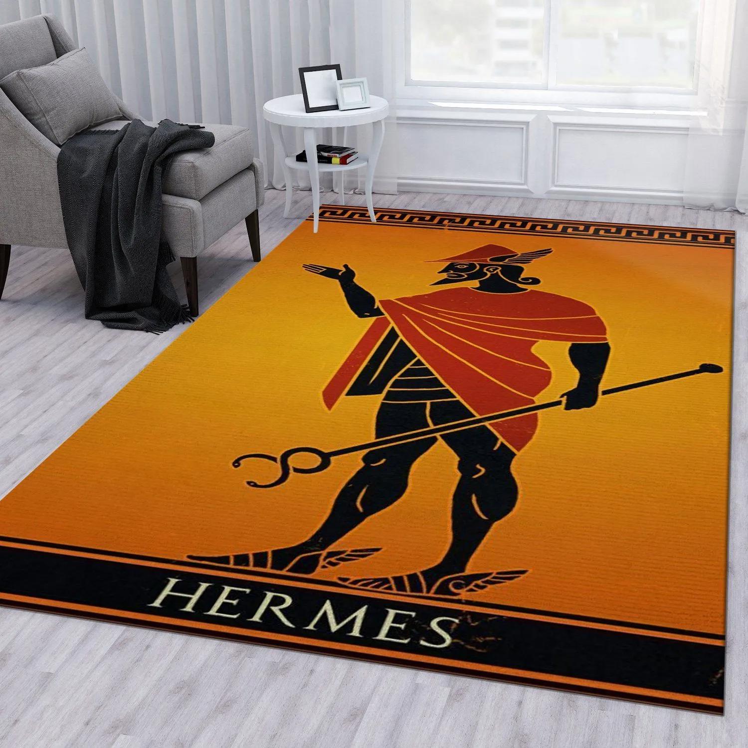 Hermes logo type 171. Upgrade Your Living Room with Luxury Home Decor: Area Carpets, Floor Decor, Door Mats, and Hot Gift Items with style a High-End Fashion Brand Rectangle Rug