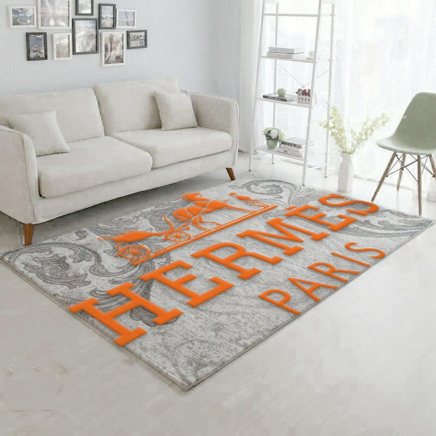 Hermes logo type 398. Upgrade Your Living Room with Luxury Home Decor: Area Carpets, Floor Decor, Door Mats, and Hot Gift Items with style a High-End Fashion Brand Rectangle Rug