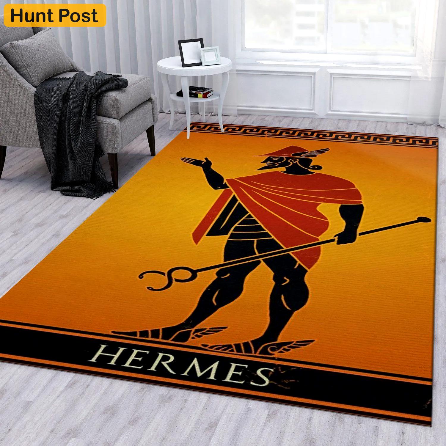 Hermes logo type 766. Upgrade Your Living Room with Luxury Home Decor: Area Carpets, Floor Decor, Door Mats, and Hot Gift Items with style a High-End Fashion Brand Rectangle Rug