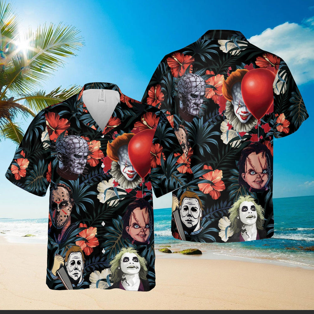 Horror halloween custom hawaii shirt horror character hawaii shirt Hawaii Shirt Shorts & Flip Flops