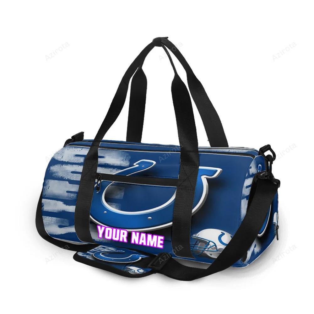 Indianapolis colts horseshoe helmet blue personalized name travel bag gym bag 1018 Travel Bag