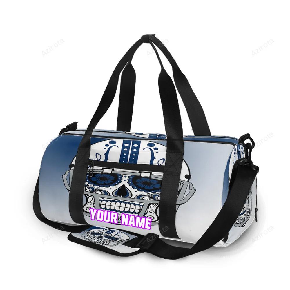 Indianapolis colts skull wearing helmet blue white personalized name travel bag gym bag 1079 Travel Bag
