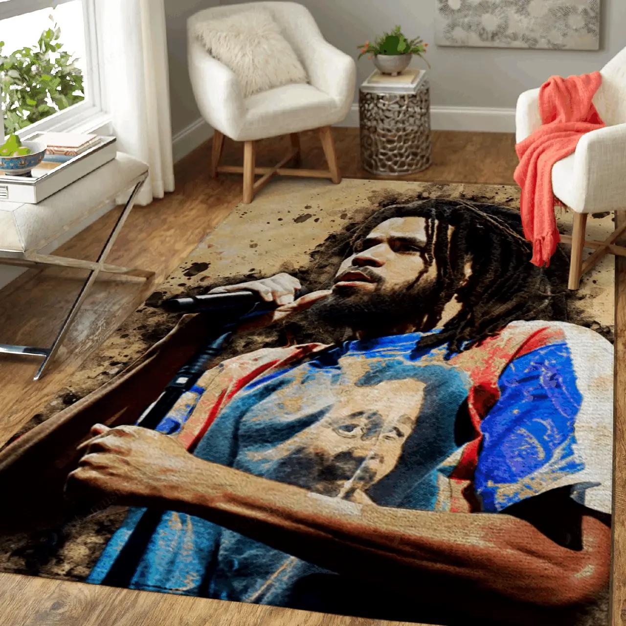 J cole american rapper rapper art for fans area rug living room carpet rug regtangle carpet floor decor home decor Rectangle Rug