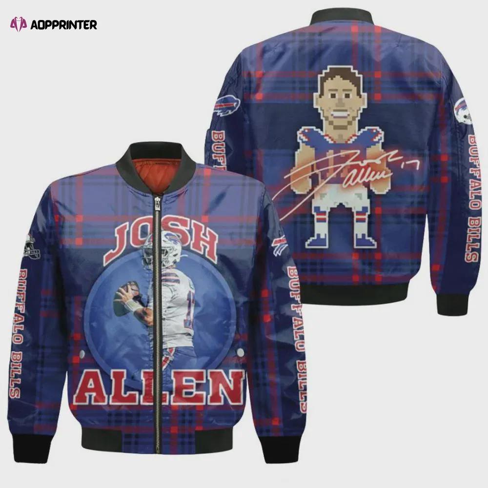 Josh allen buffalo bills signature pattern bomber jacket – navy blue Bomber Jacket