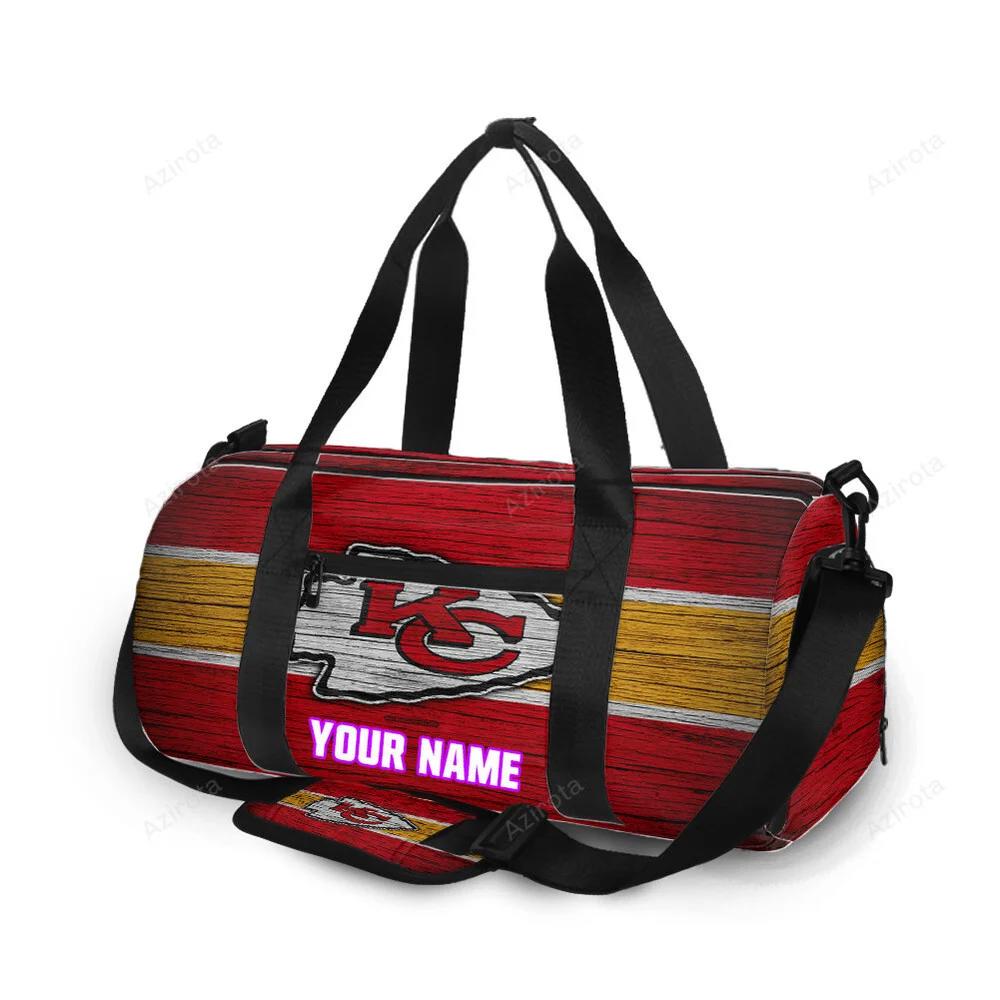 Kansas city chiefs wooden v2 texture personalized name travel bag gym bag 922 Travel Bag