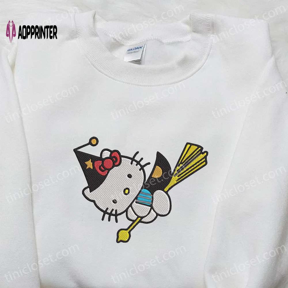 Kitty witch embroidered sweatshirt halloween hoodie & t-shirt: adorable spirit halloween apparel Embroidered Shirt