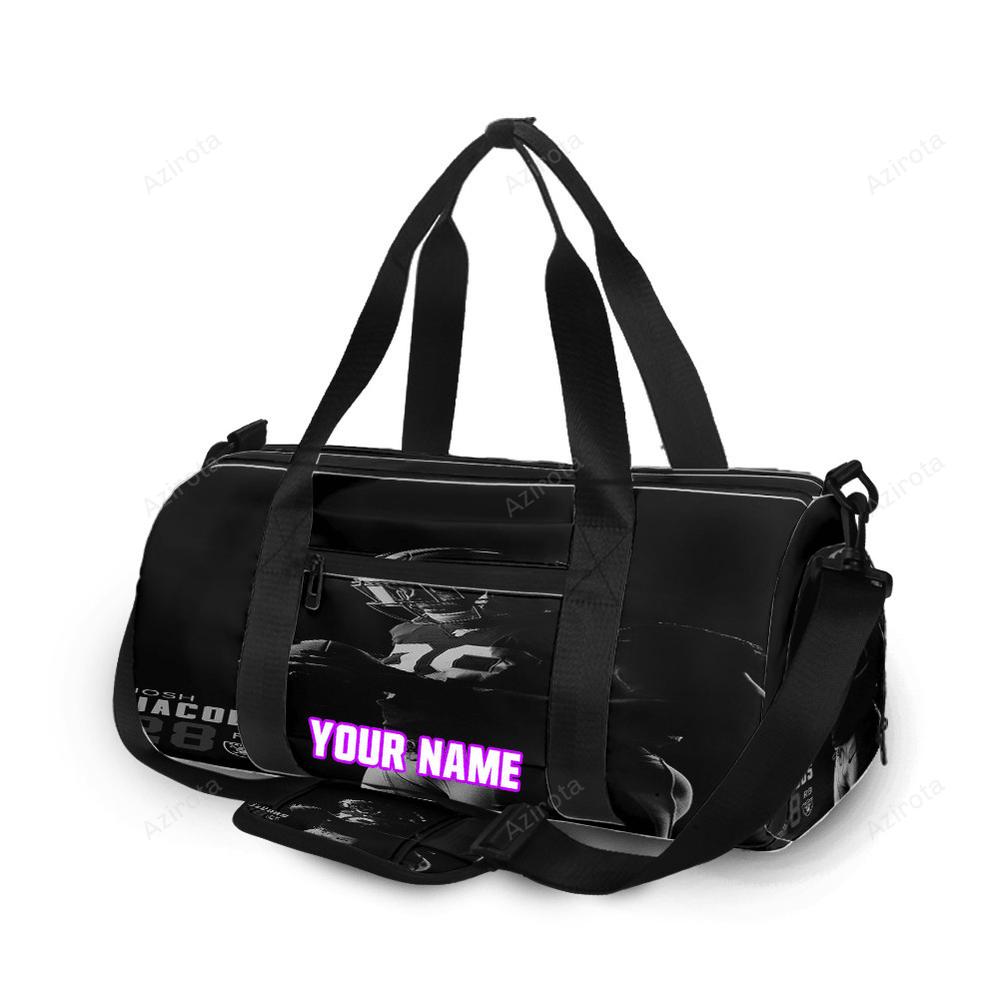 Las vegas raiders josh jacobs 28 personalized name travel bag gym bag 1790 Travel Bag
