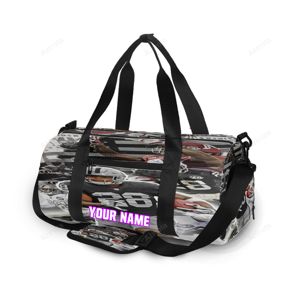 Las vegas raiders josh jacobs 28 player art personalized name travel bag gym bag 1321 Travel Bag