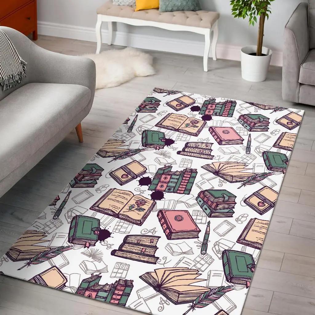 Library librarian book lover pattern print area rug living room rug home decor Rectangle Rug