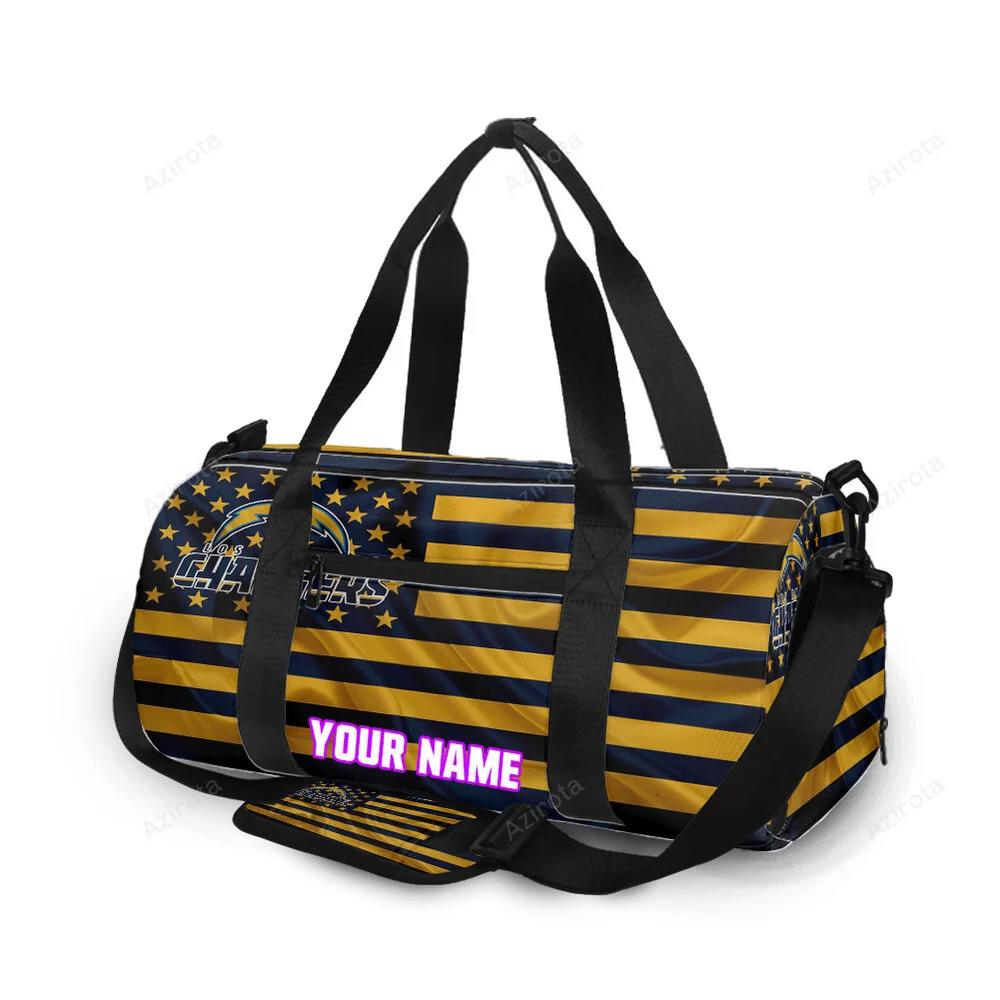 Los angeles chargers american flag v24 personalized name travel bag gym bag 1833 Travel Bag