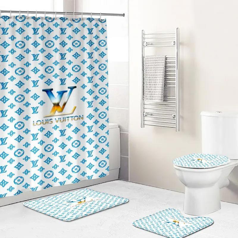 louis vitton blue sea full hypebeast home decor bathroom sets bath mat luxury fashion brand Bathroom Set