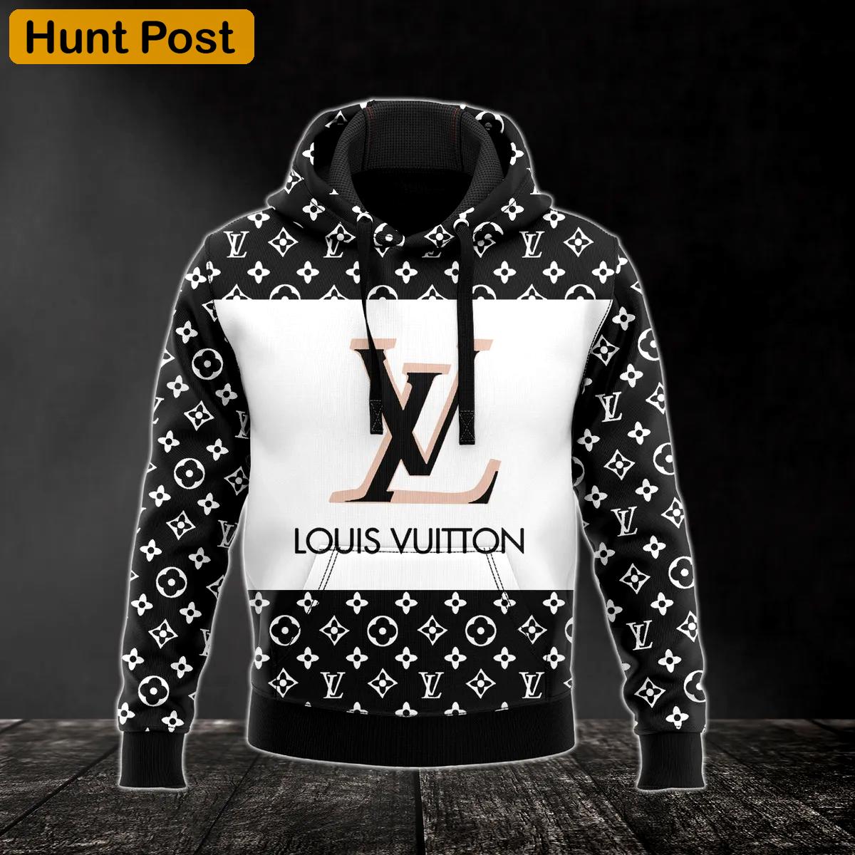 Louis vuitton black hoodie lv luxury clothing clothes outfit for men Hoodie 3D