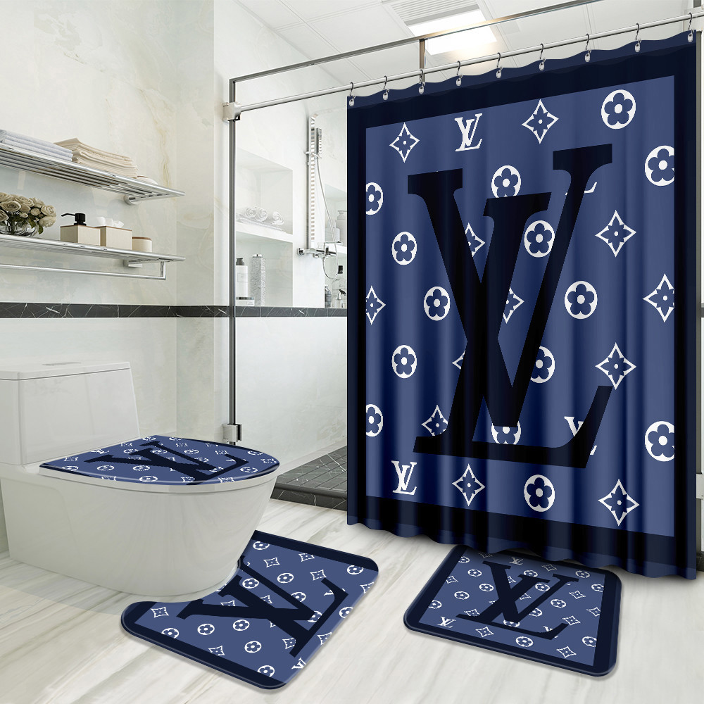 Louis vuitton blue bathroom set hypebeast home decor luxury fashion brand bath mat Bathroom Set