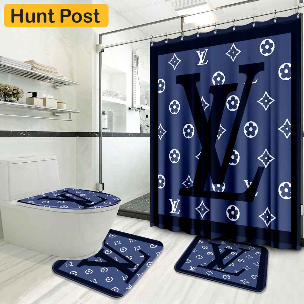Louis vuitton blue hypebeast bathroom sets home decor luxury fashion brand bath mat Bathroom Set
