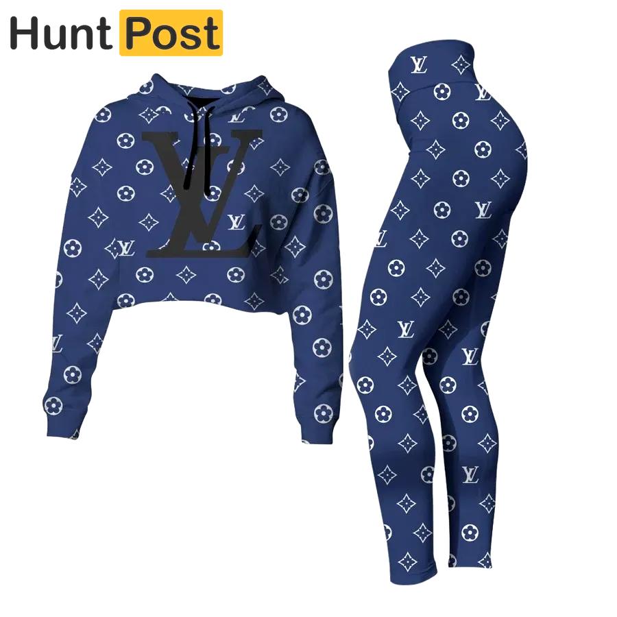 Louis vuitton blue luxury brand clothes premium leggings and crop top set for women Croptop Hoodie Legging Set