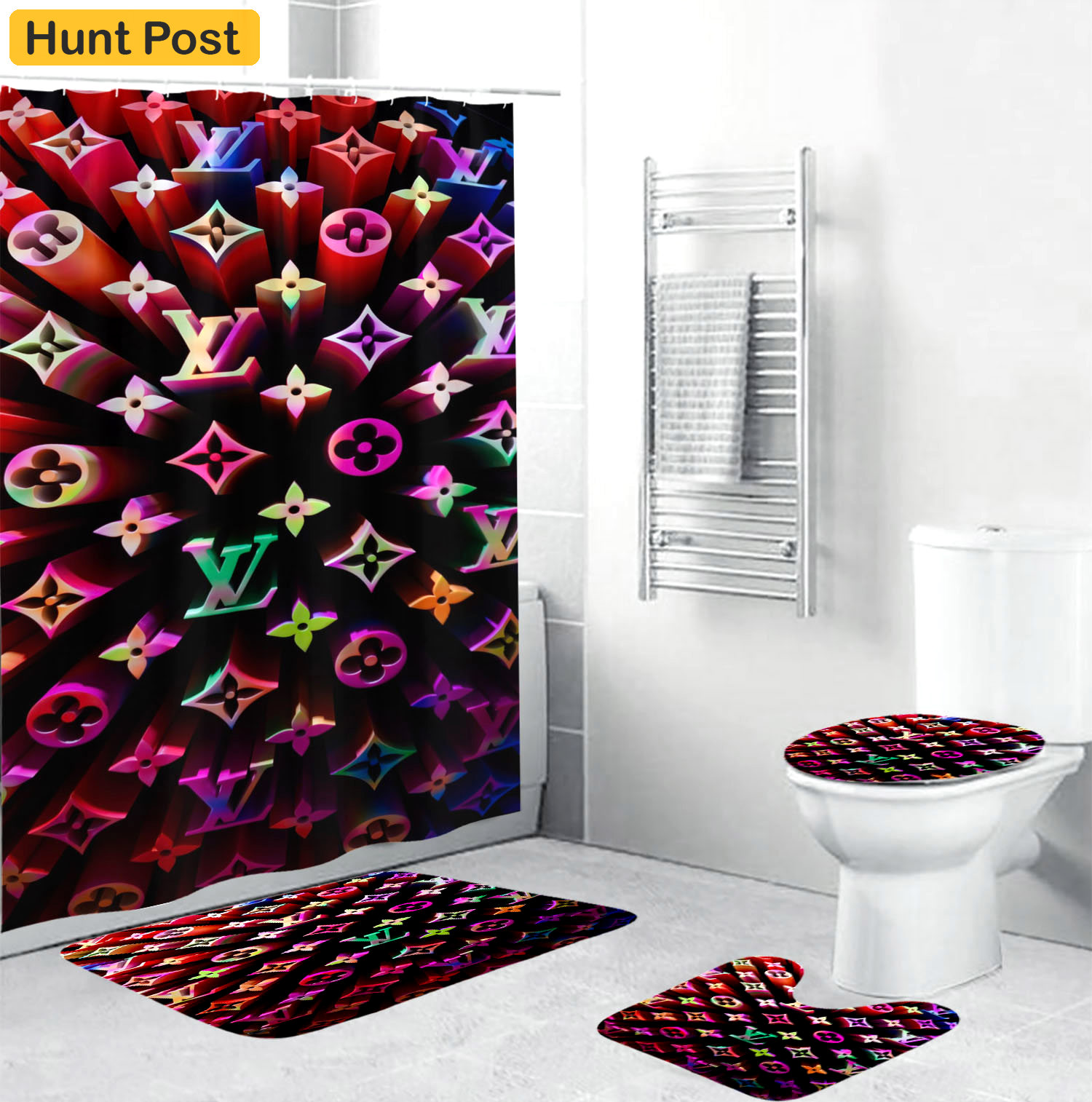 Louis vuitton colorful 3d monogram bathroom set with shower curtain Bathroom Set