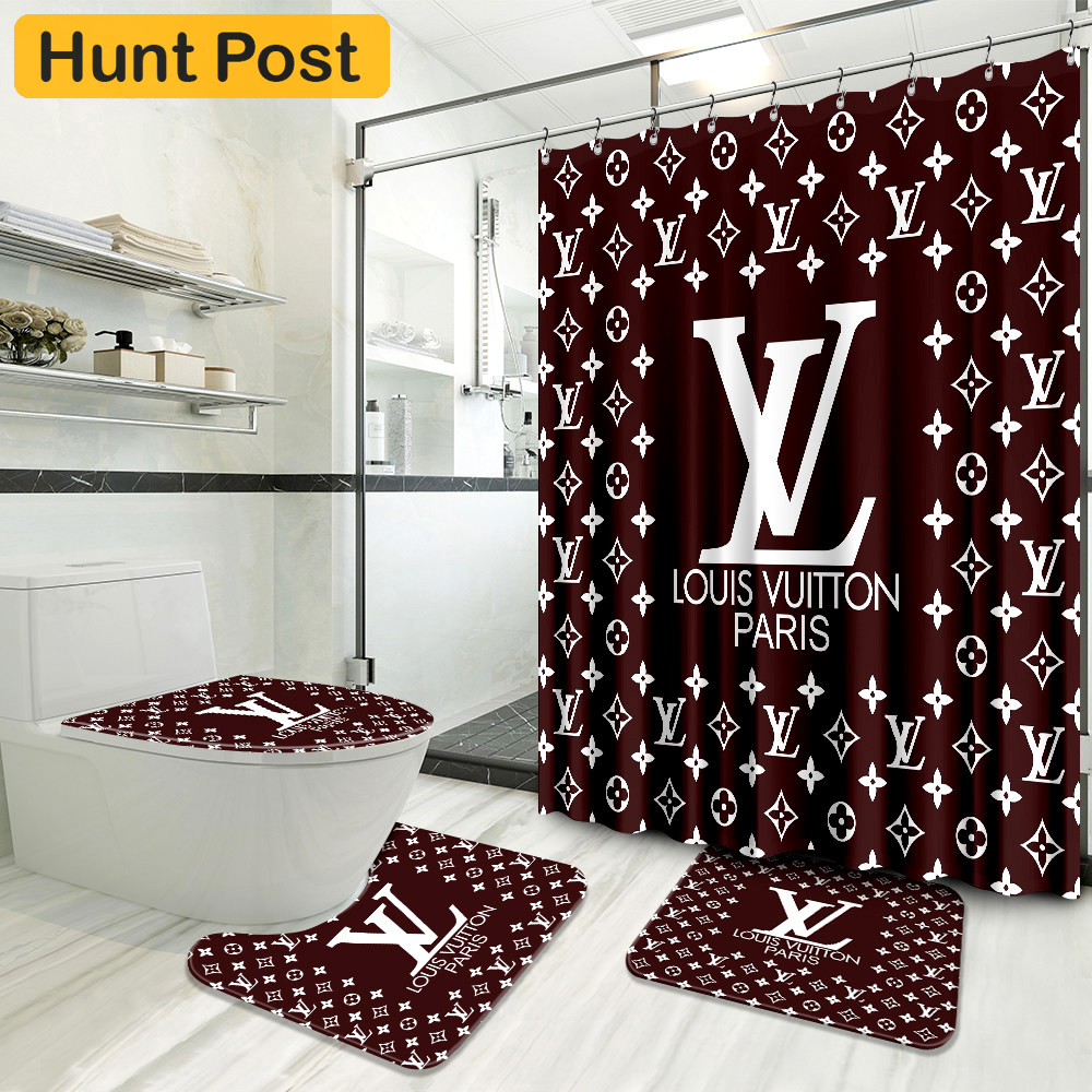Louis vuitton dark red luxury brand logo premium bathroom set home decor Bathroom Set