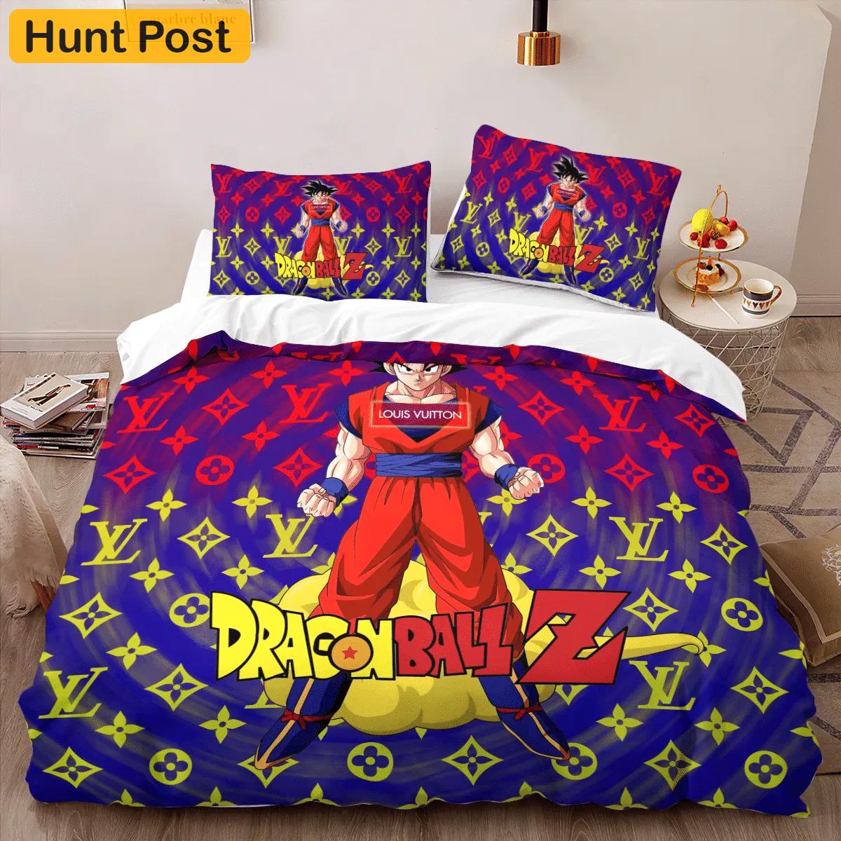 Louis vuitton dragon ball hot luxury logo brand bedding sets bedspread duvet cover set, bedroom decor , thanksgiving decorations for home best luxury bed sets gift thankgivings and christmas Bedding Sets