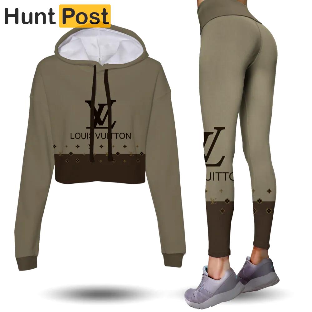 Louis vuitton hot luxury brand clothes leggings and crop top set for women Croptop Hoodie Legging Set
