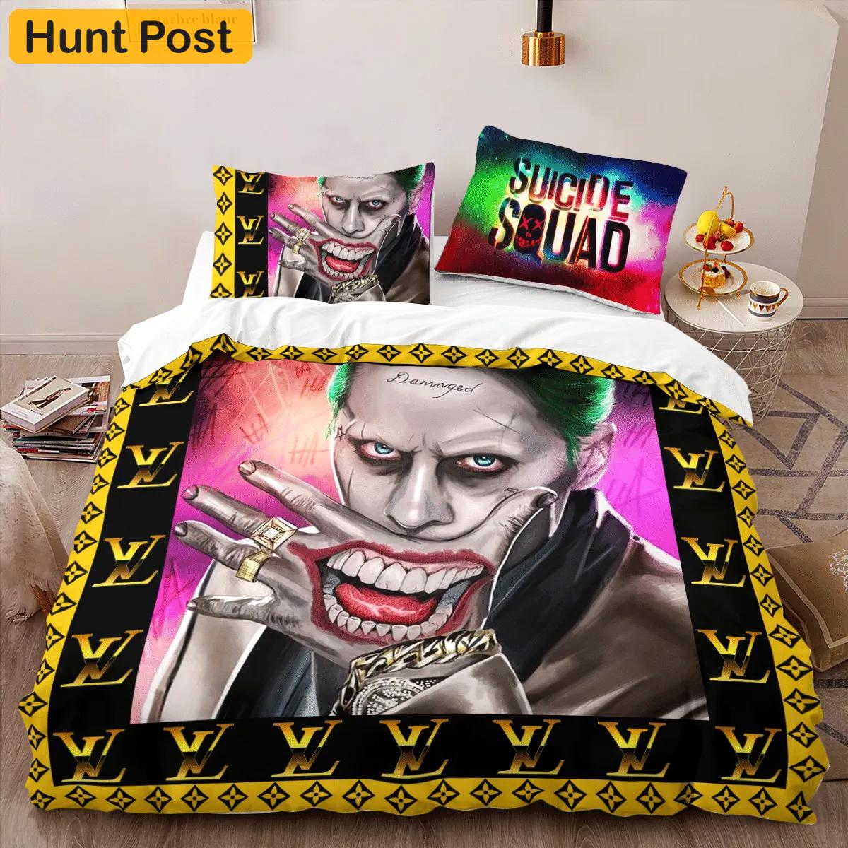 Louis vuitton joker suicide squad luxury brand bedding sets bedspread duvet cover set, bedroom decor , thanksgiving decorations for home best luxury bed sets gift thankgivings and christmas Bedding Sets