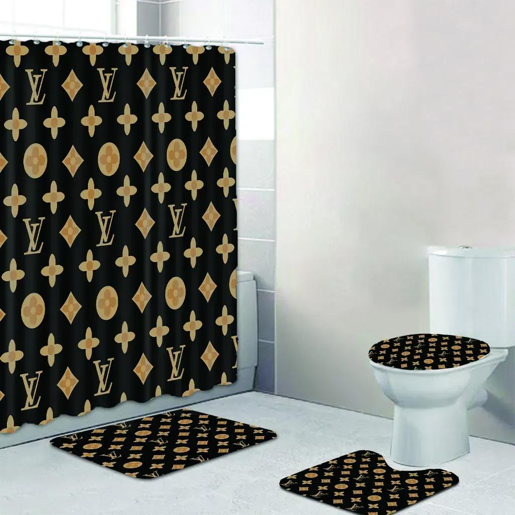 Louis vuitton logo type 605 Bathroom Accessory Sets Waterproof Shower Curtain Luxury Fashion Brand Hypebeast Bathroom Pedestal Rug Bathroom Sets Bath Mat Set Toilet Cover Home Decor
