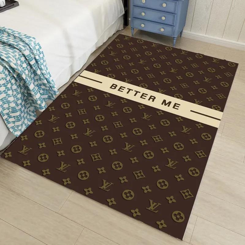Louis vuitton lv brown logo type 388. Upgrade Your Living Room with Luxury Home Decor: Area Carpets, Floor Decor, Door Mats, and Hot Gift Items with style a High-End Fashion Brand Rectangle Rug