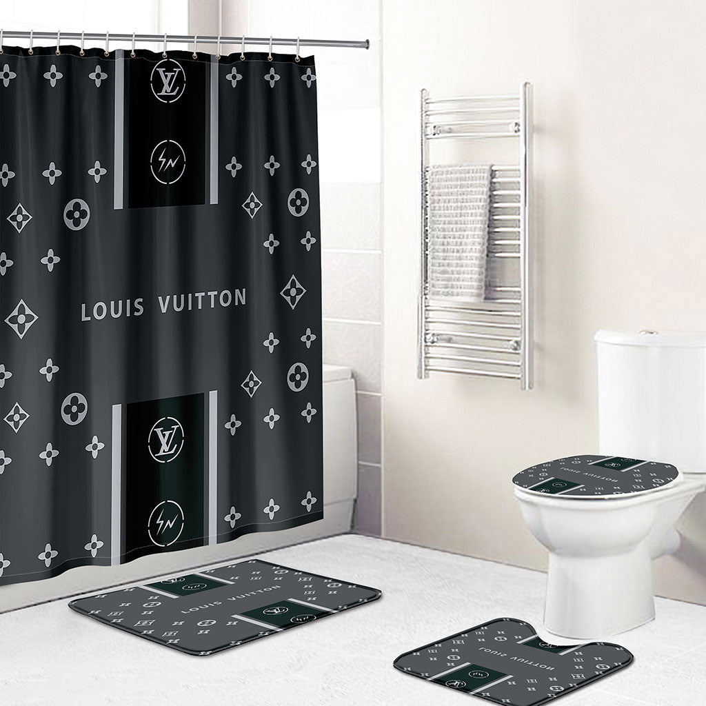 Louis vuitton lv dark luxury fashion brand hypebeast bathroom sets home decor bath mat Bathroom Set