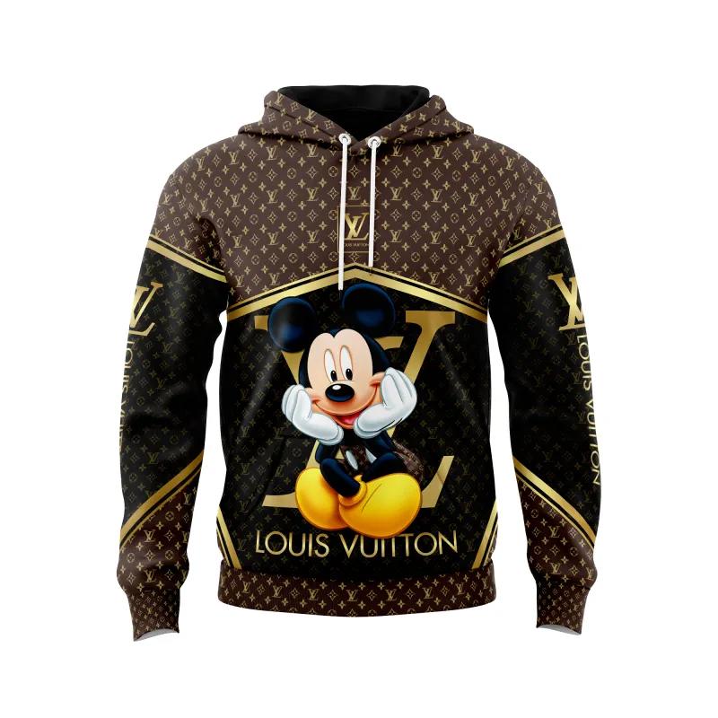 Louis vuitton mickey brown black unisex hoodie outfit for men women luxury brand clothing special gift Hoodie 3D