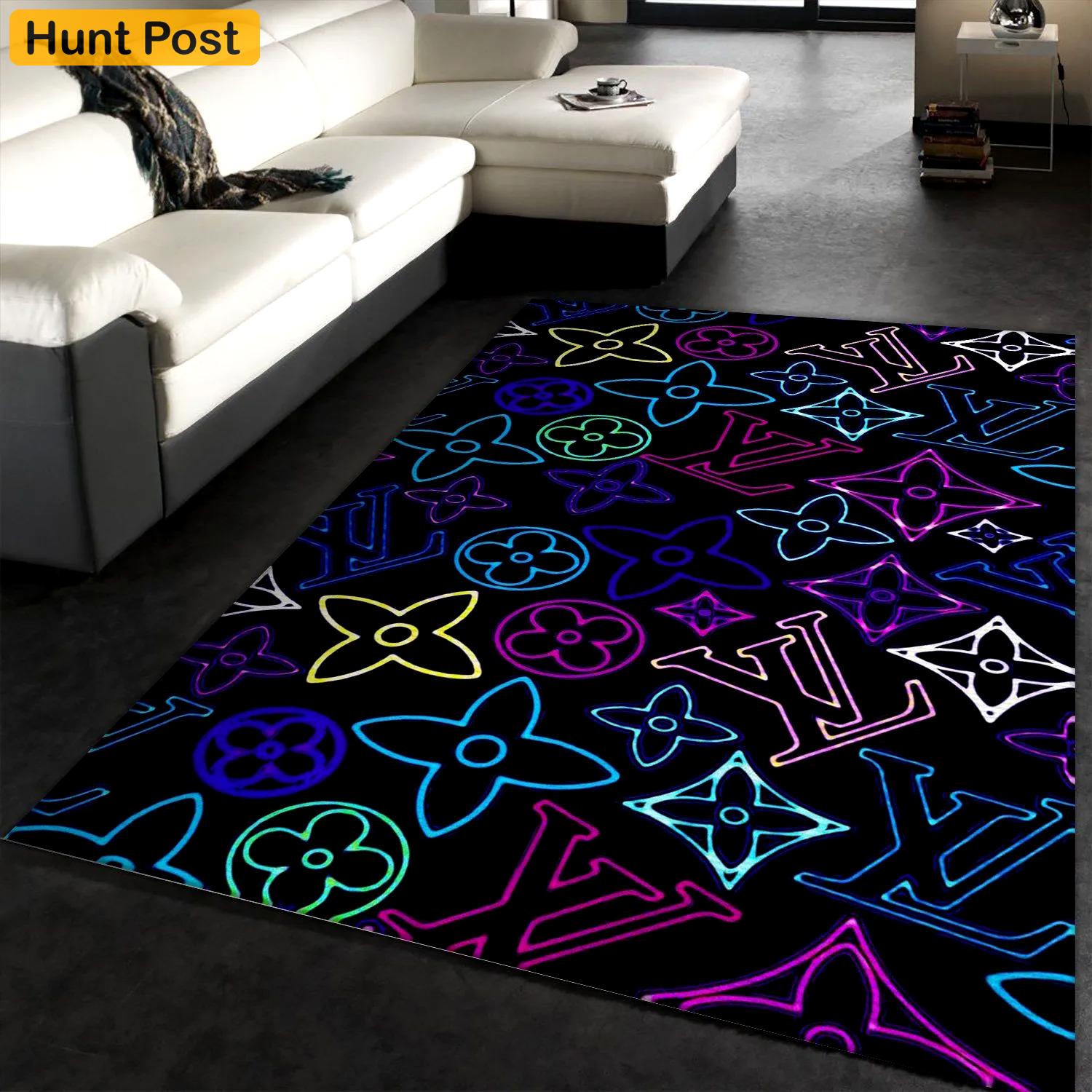Louis vuitton neon logo type 400. Upgrade Your Living Room with Luxury Home Decor: Area Carpets, Floor Decor, Door Mats, and Hot Gift Items with style a High-End Fashion Brand Rectangle Rug