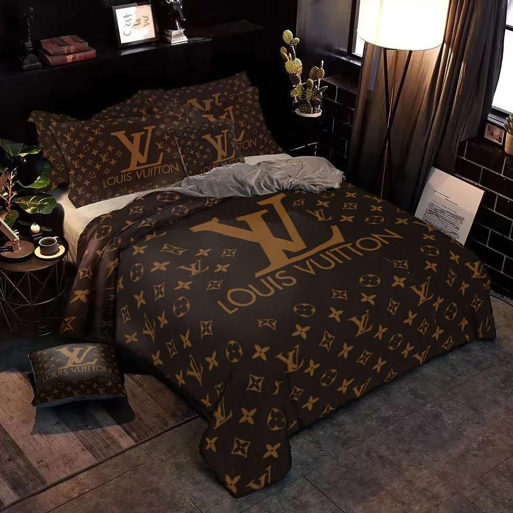 Louis vuitton new hot ver2 brown luxury brand bedding sets bedspread duvet cover set, bedroom decor , thanksgiving decorations for home Bedding Sets