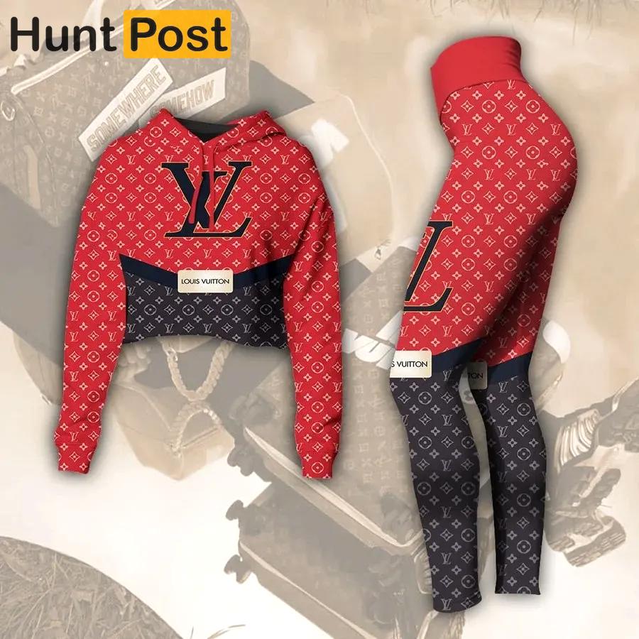 Louis vuitton reb black luxury brand clothes leggings and crop top set for women Croptop Hoodie Legging Set
