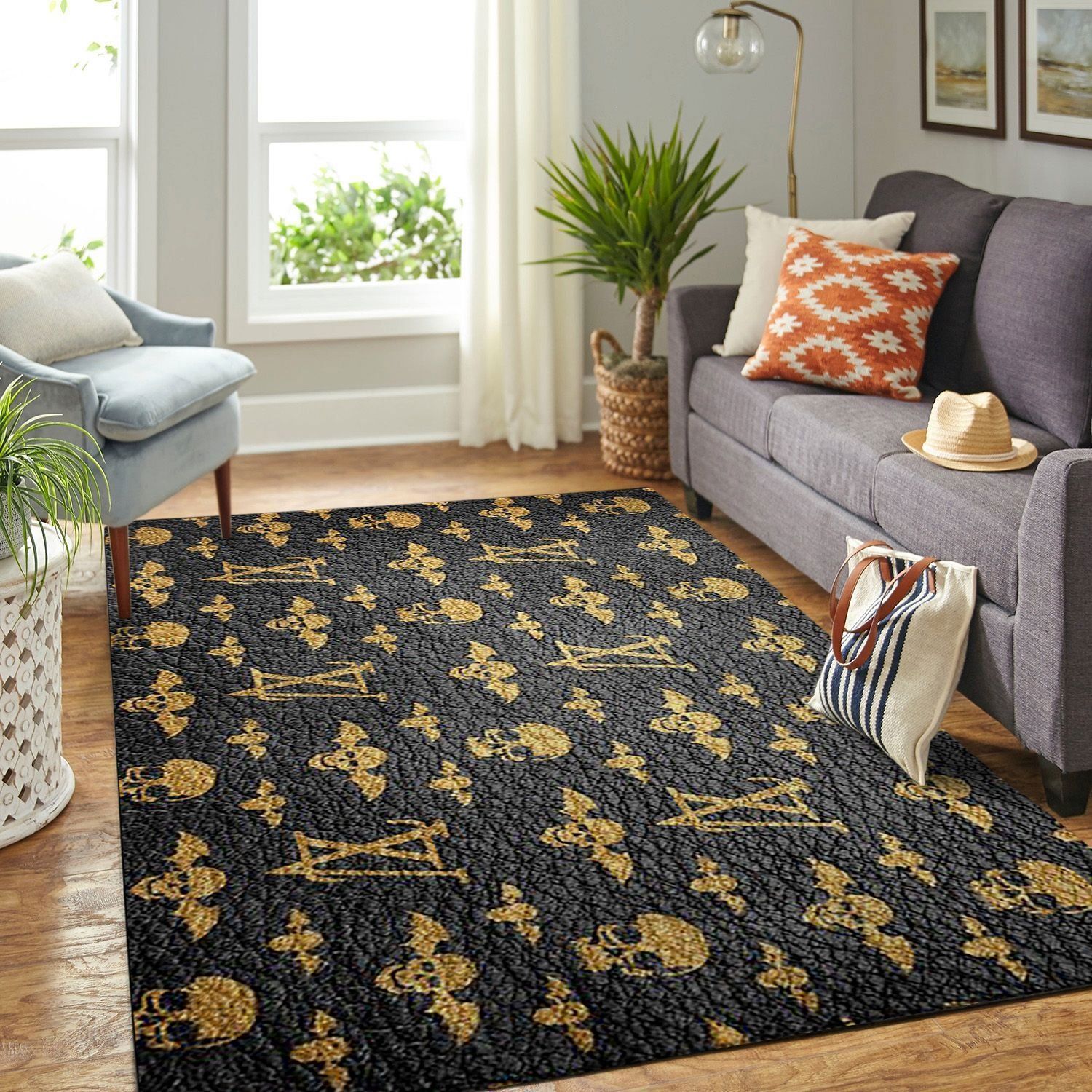 Louis vuitton skull logo type 669. Upgrade Your Living Room with Luxury Home Decor: Area Carpets, Floor Decor, Door Mats, and Hot Gift Items with style a High-End Fashion Brand Rectangle Rug