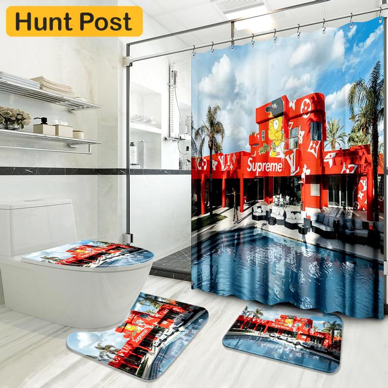 Louis vuitton supreme pool party fashion logo luxury brand bathroom set home decor Bathroom Set