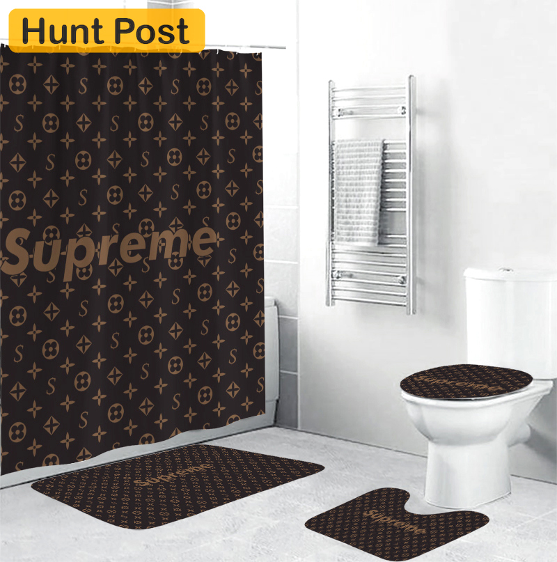 Louis vuitton supreme red bathroom set home decor hypebeast luxury fashion brand bath mat Bathroom Set