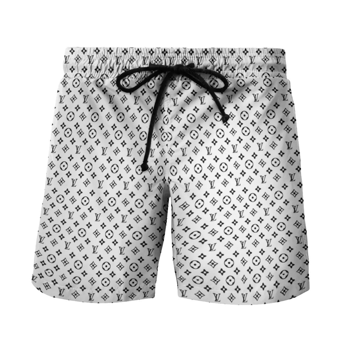 Louis vuitton white black logo pattern beach shorts swim trunks 163 Shorts For Ment