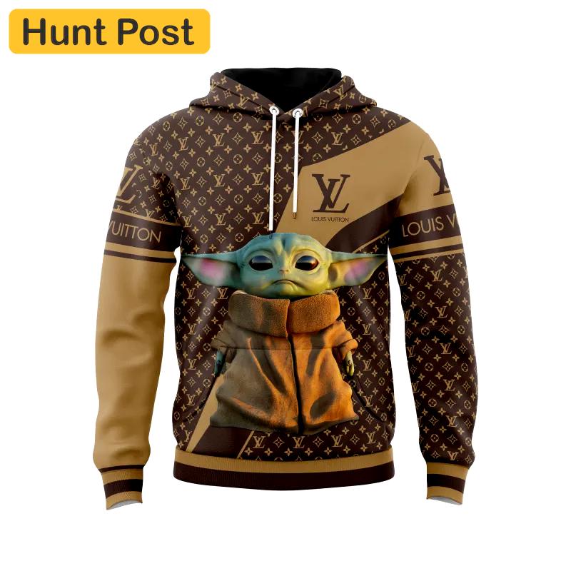 Louis vuitton yoda brown unisex hoodie outfit for men women luxury brand clothing special gift Hoodie 3D