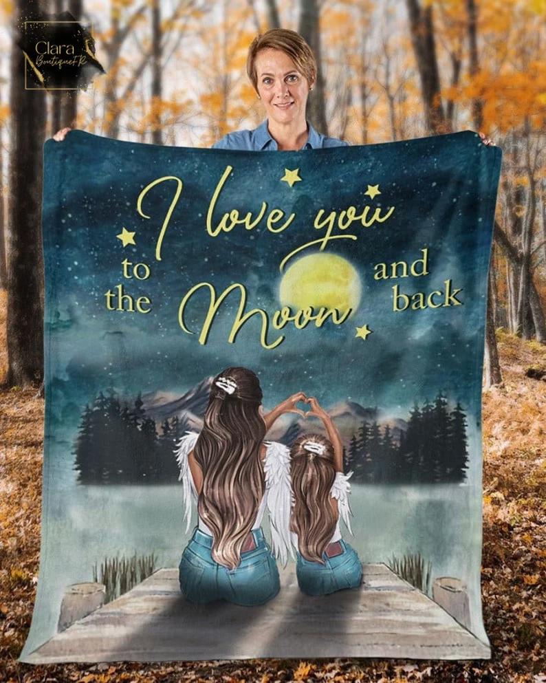 Love you to the moon and back fleece blanket, mink sherpa blanket, daughter and mom blanket, gift for mom Quilt Blanket