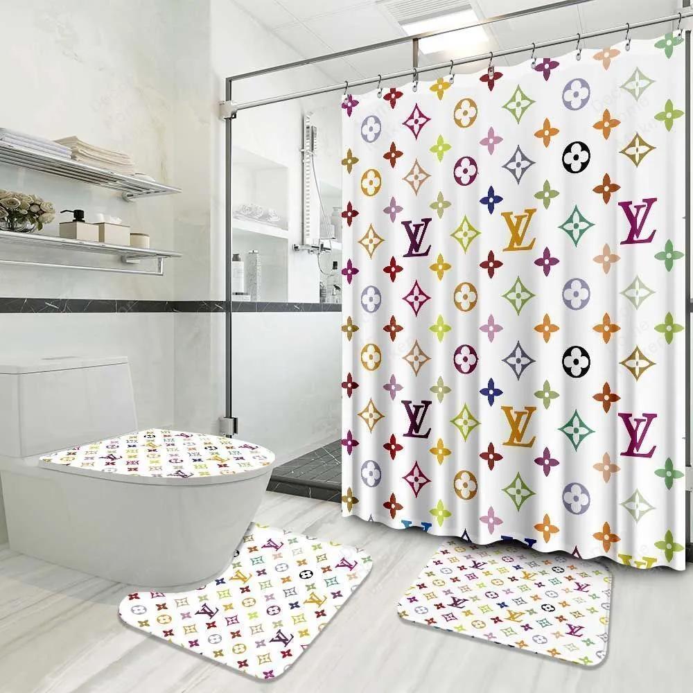 Lv louis vuitton logo type 776 Bathroom Accessory Sets Toilet Cover Bathroom Sets Waterproof Shower Curtain Luxury Fashion Brand Pedestal Rug Bath Mat Set Home Decor Hypebeast Bathroom