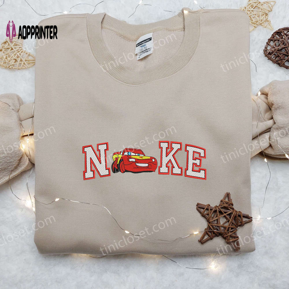 Mc queen car x nike embroidered shirt: stylish cartoon design nike embroidery Embroidered Shirt