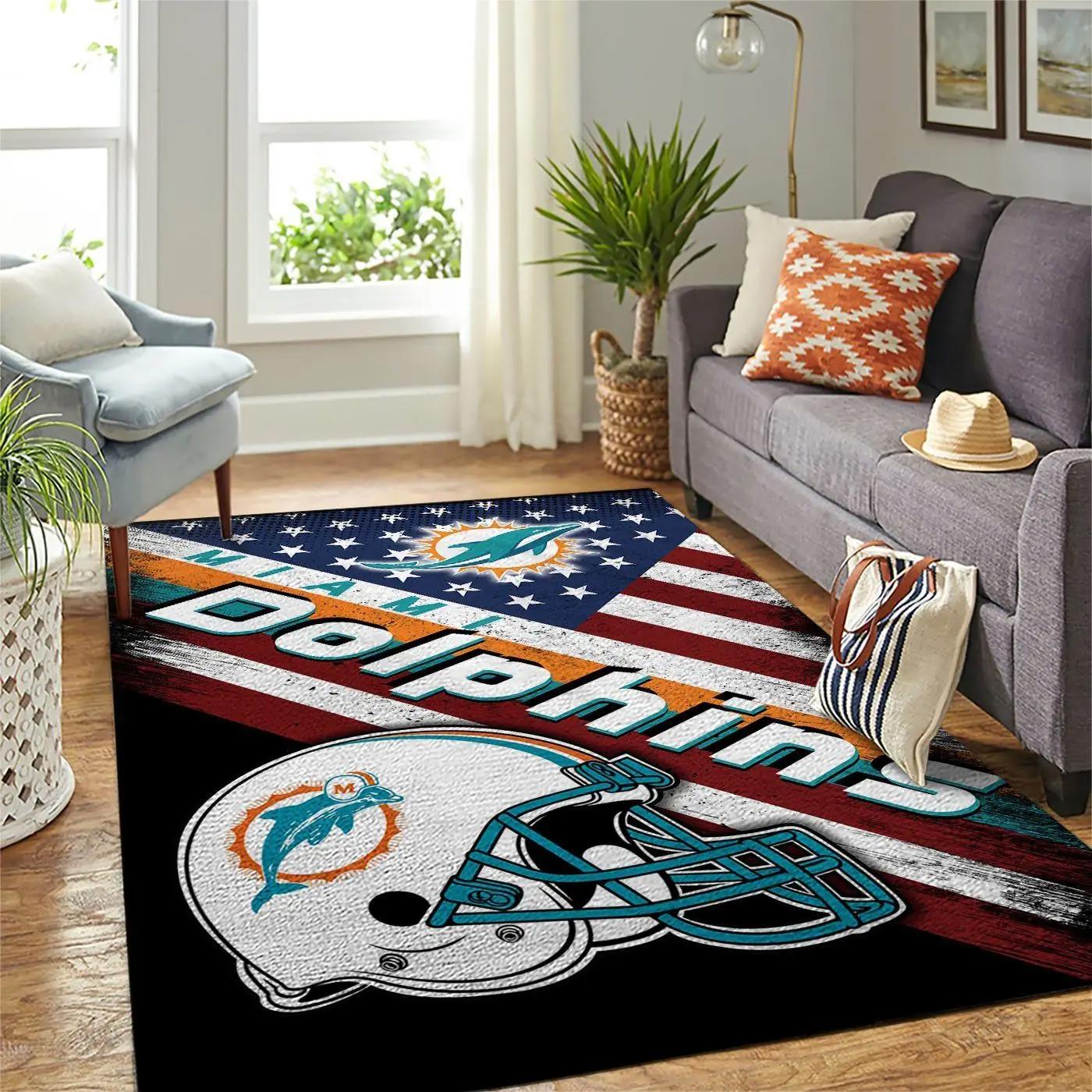 Miami dolphins nfl american flag style living room sports rug regtangle carpet Rectangle Rug