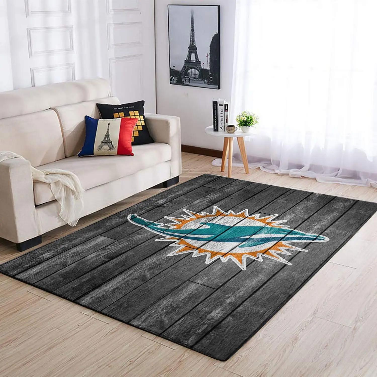 Miami dolphins nfl area rugs football living room wooden home rug carpet Rectangle Rug