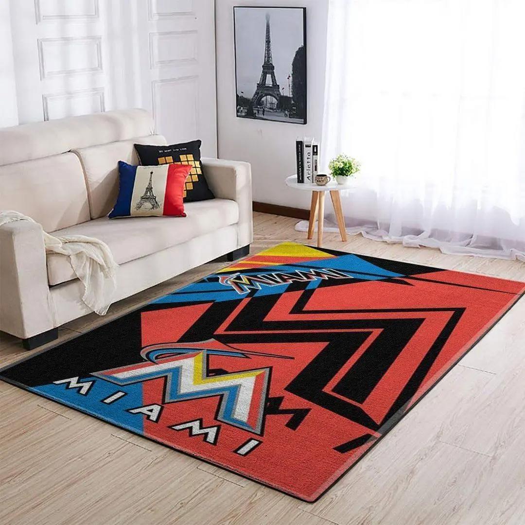 Miami marlins area rug mlb team logo carpet living room rugs v3679 Rectangle Rug