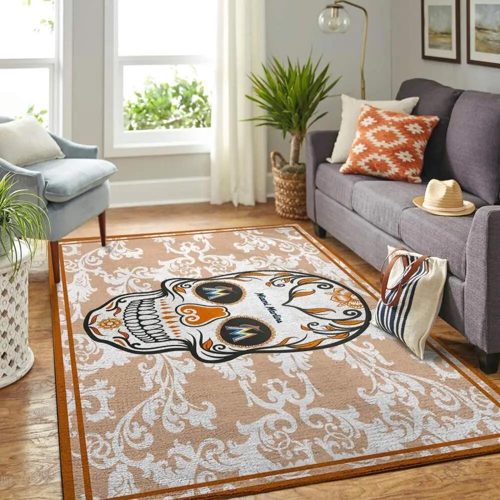 Miami marlins skull style area rug mlb team logo carpet living room rugs Rectangle Rug