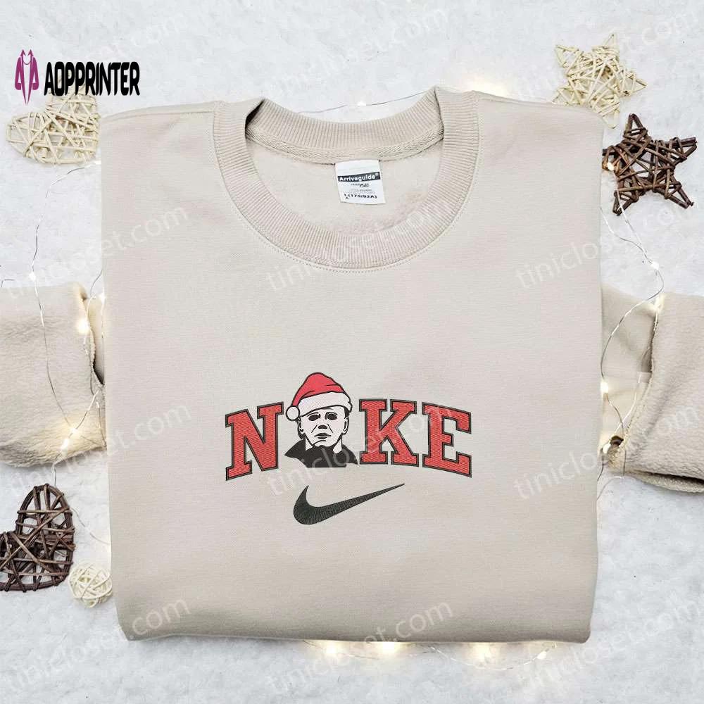 Michael myers x nike embroidered sweatshirt: movie merry christmas shirt perfect gift idea Embroidered Shirt
