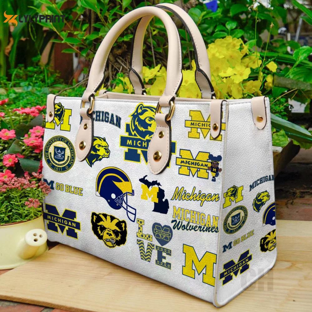 Michigan wolverines  leather bag for women gift 2023 Women Leather Hand Bag