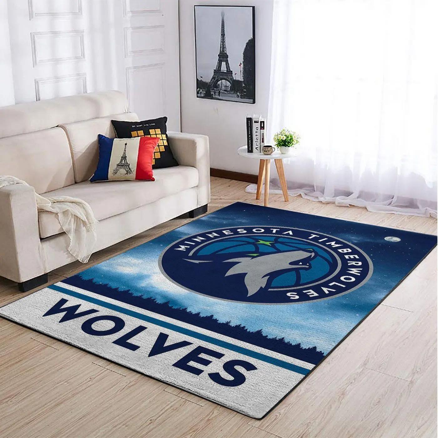 Minnesota timberwolves nba skull flower style living room rug regtangle carpet Rectangle Rug