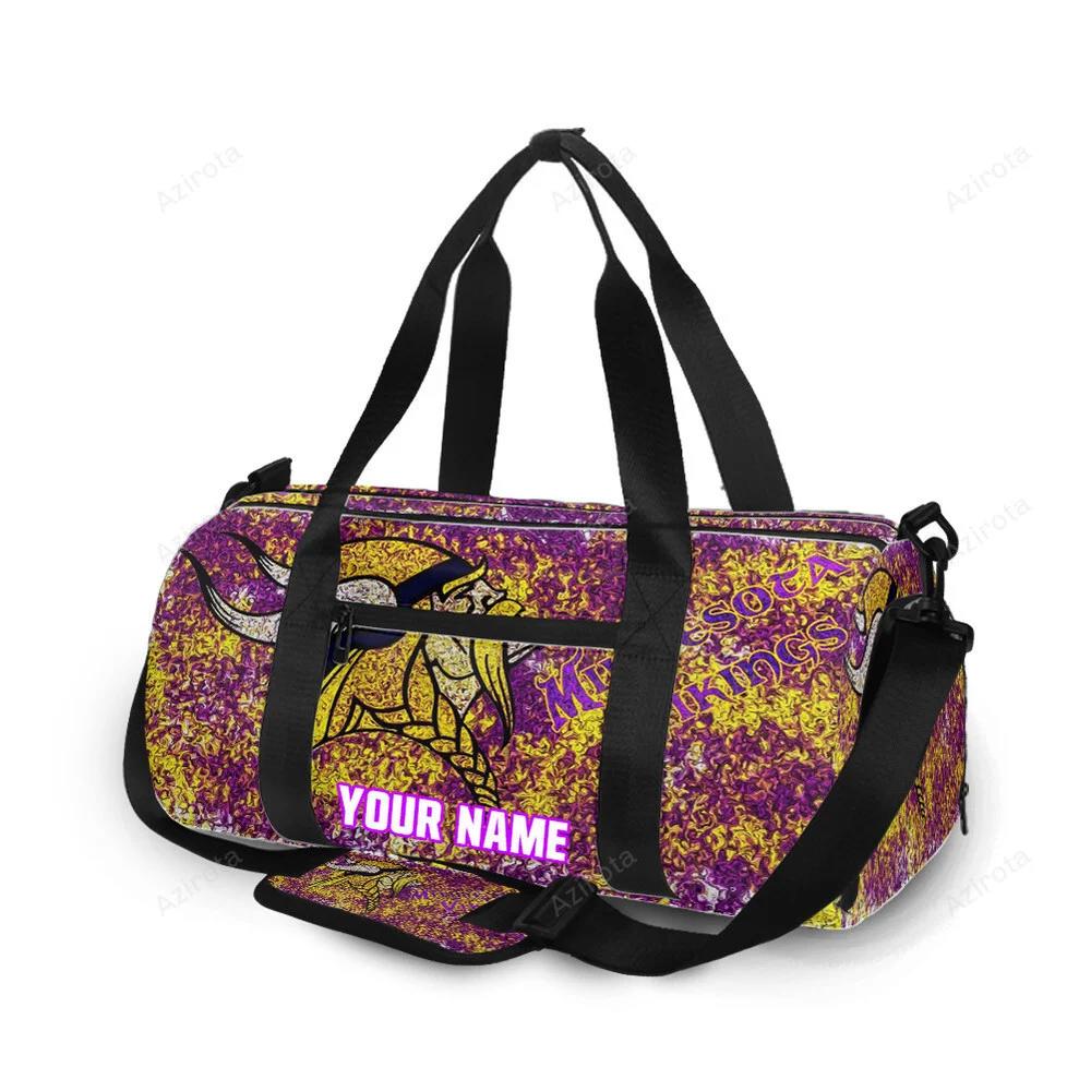 Minnesota vikings emblem brush oil color personalized name travel bag gym bag 830 Travel Bag