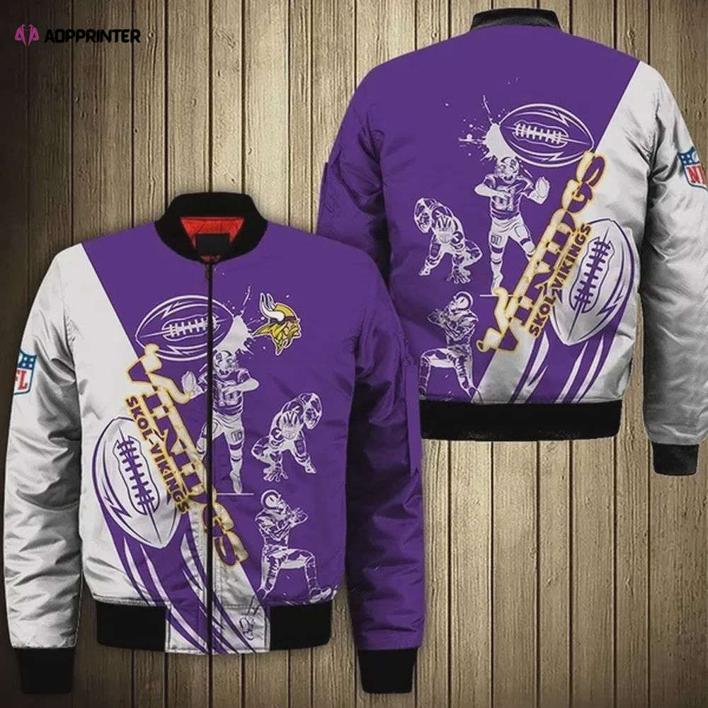 Minnesota vikings players pattern bomber jacket – purple and white Bomber Jacket