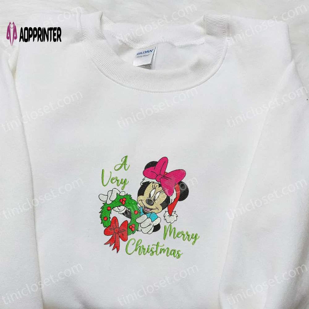 Minnie disney christmas wreath shirt & characters hoodie: best gifts for family Embroidered Shirt